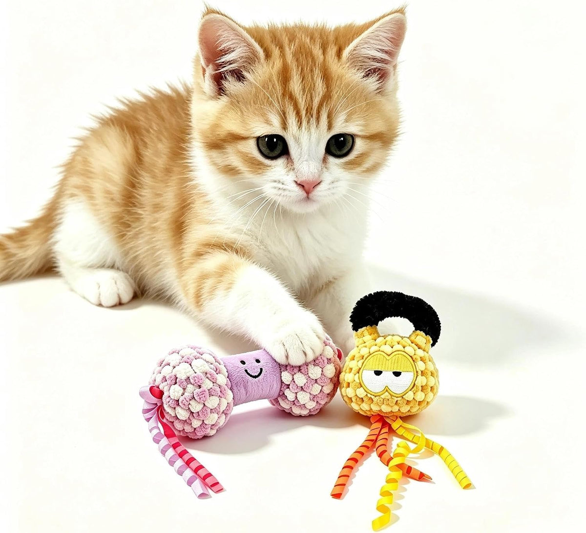 2 Pack Squeaky Cat Toys for Indoor Cats, Cute Plush Kitten Toy Set-C