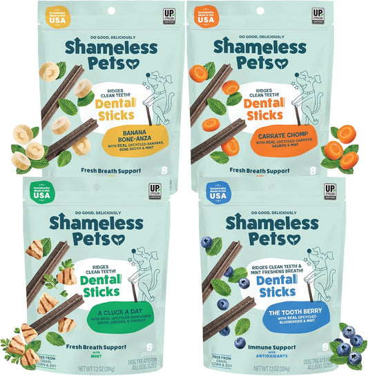 Shameless Pets Dental Chews for Dogs, Variety Pack, 4-Pack