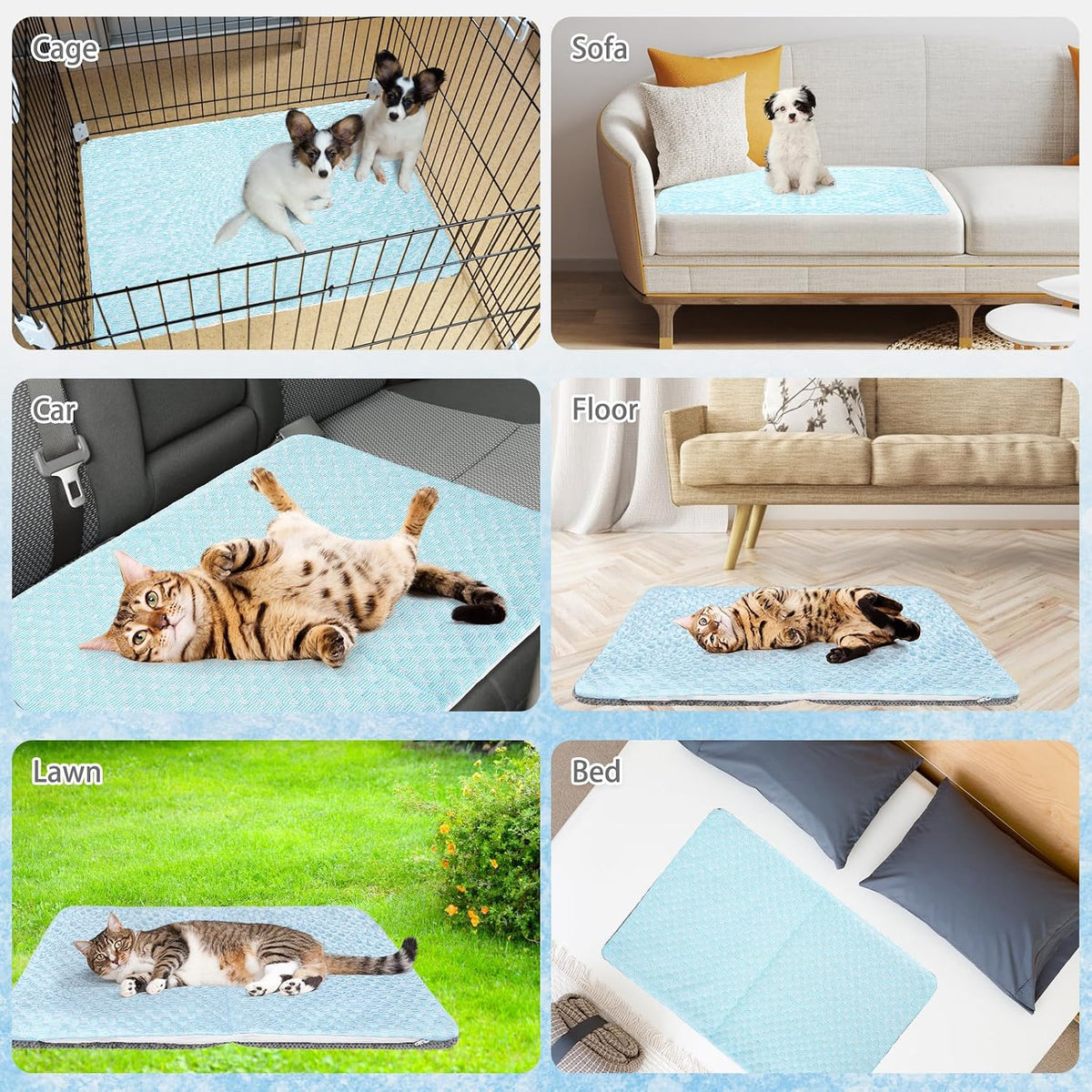 Cat Cooling Mat, Cooling Pad for Dogs Cats with Ice Gel Bag to Stay Clod Longer, Two Sided Soft Kitten Sleeping Bed for Summer, Washable for Crate Kennel, Arc-Chill Cool Fiber Q-MAX >0.45, 16.5X26"