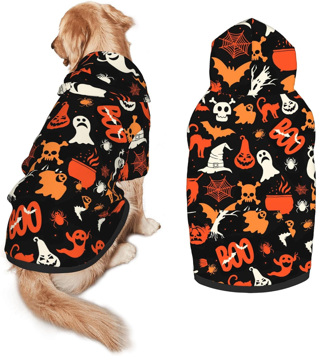 Halloween Dog Costume, Pumpkin Ghost Print Hoodie Winter Halloween Cosplay Clothes Sweaters Outfits Pullover Pets' Sweatshirt Hoodies with Pocket for Medium Large Dogs-Xxl