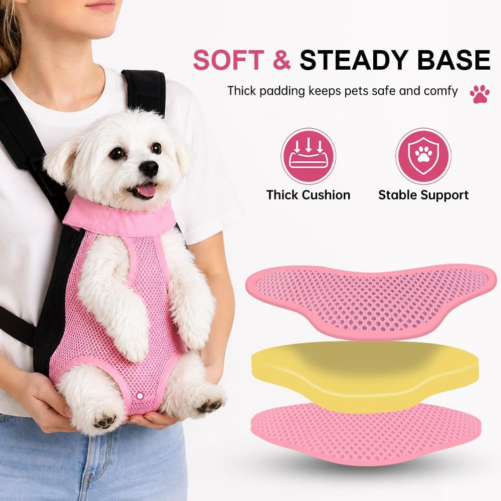 Pet Front Carrier for Small Dogs & Cats, Breathable Legs-Out Riding Carrier for Cycling, Walking & Outdoor Travel, Adjustable Hands-Free Pet Carrier Backpack, Pink