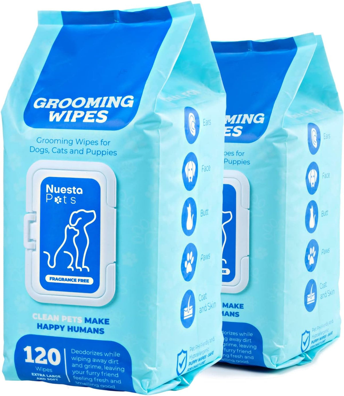 Pets XL Hypoallergenic Dogs Puppy Grooming Cloths -120 Wipes, 2 Pack