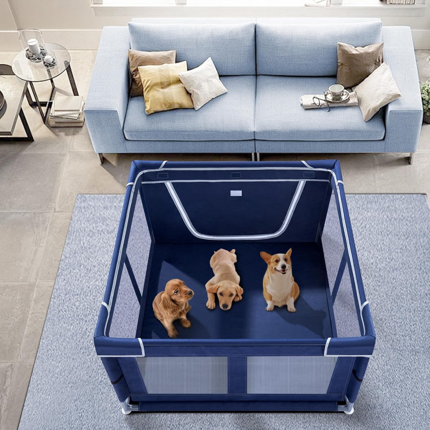 Puppy Playpen Indoor for Dog Small Pets, Dog Playpen 42X42 X25 Inch, Dog Play Pen Indoors with Gate, Oxford Fabric Pet Exercise Pens for Puppy, Anti-Tipping Dog Enclosure with Zipper Door