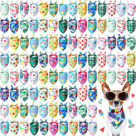 100 Pieces Dog Bandanas Bulk Summer Pet Bandanas Pack Triangle Scarf Bib Kerchief Set for Small Large Dog Costume Accessories Decoration(19.7 X 13.8 X 13.8,Fruit)