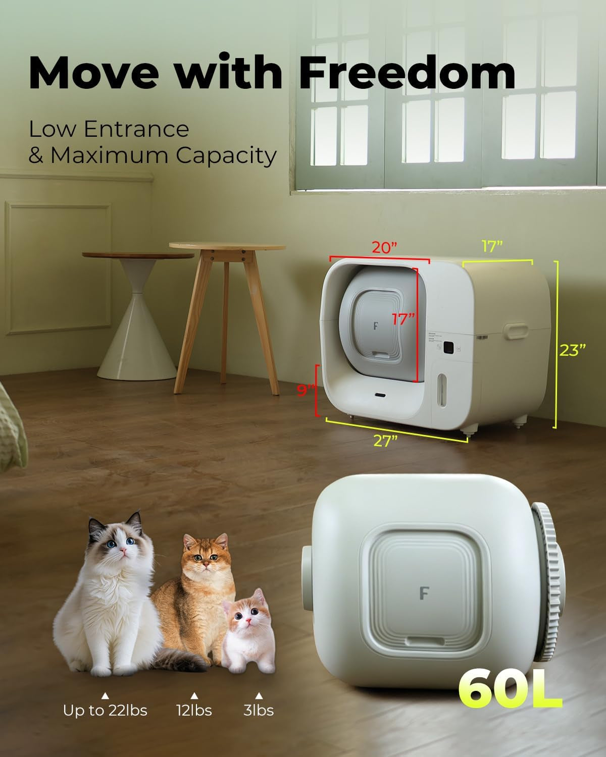 Furbulous True Odor-Free Self Cleaning and Packing Litter Box, Automatic Cat Litter Box with Self-Pack and Refill System, APP Control, Extra Large Space for 3.3-22 Lbs Cats, Upgraded Version