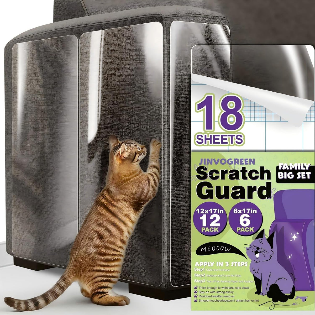 JINVOGREEN 18 Pcs Cat Scratch Furniture Protectors, 17 In