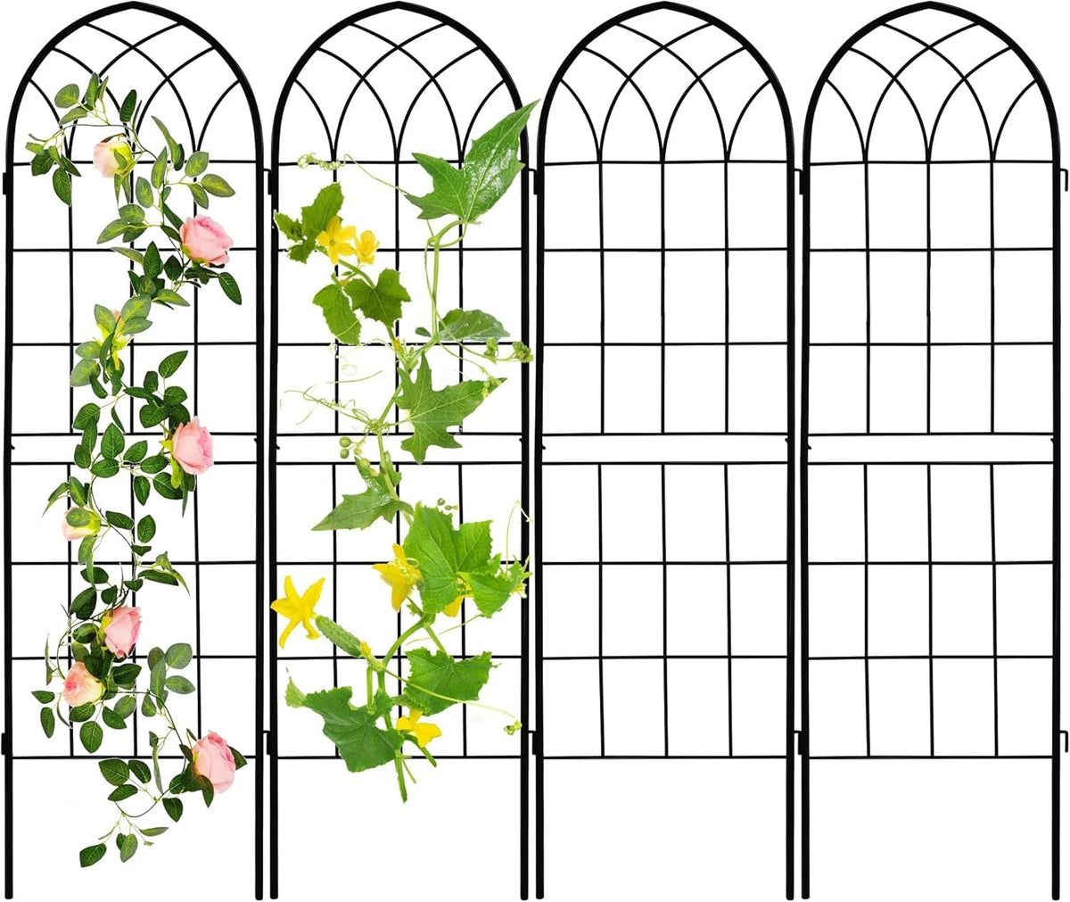 LZRS 71 X 80In Rustic Iron Arch Decoration Garden Trellis with Black Metal Coating – Perfect for Supporting Climbing Plants Outdoor, Roses, Vines, Flowers, and Vegetables.