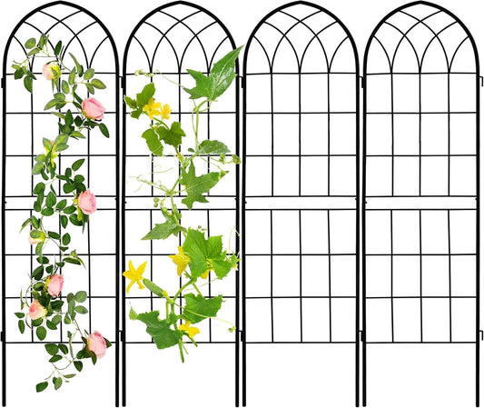 LZRS 71 X 80In Rustic Iron Arch Decoration Garden Trellis with Black Metal Coating – Perfect for Supporting Climbing Plants Outdoor, Roses, Vines, Flowers, and Vegetables.