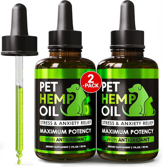 Pet Hemp Oil for Dogs - 2 Pack (2 Fl Oz Total) - Hemp Oil for Dogs and Cats
