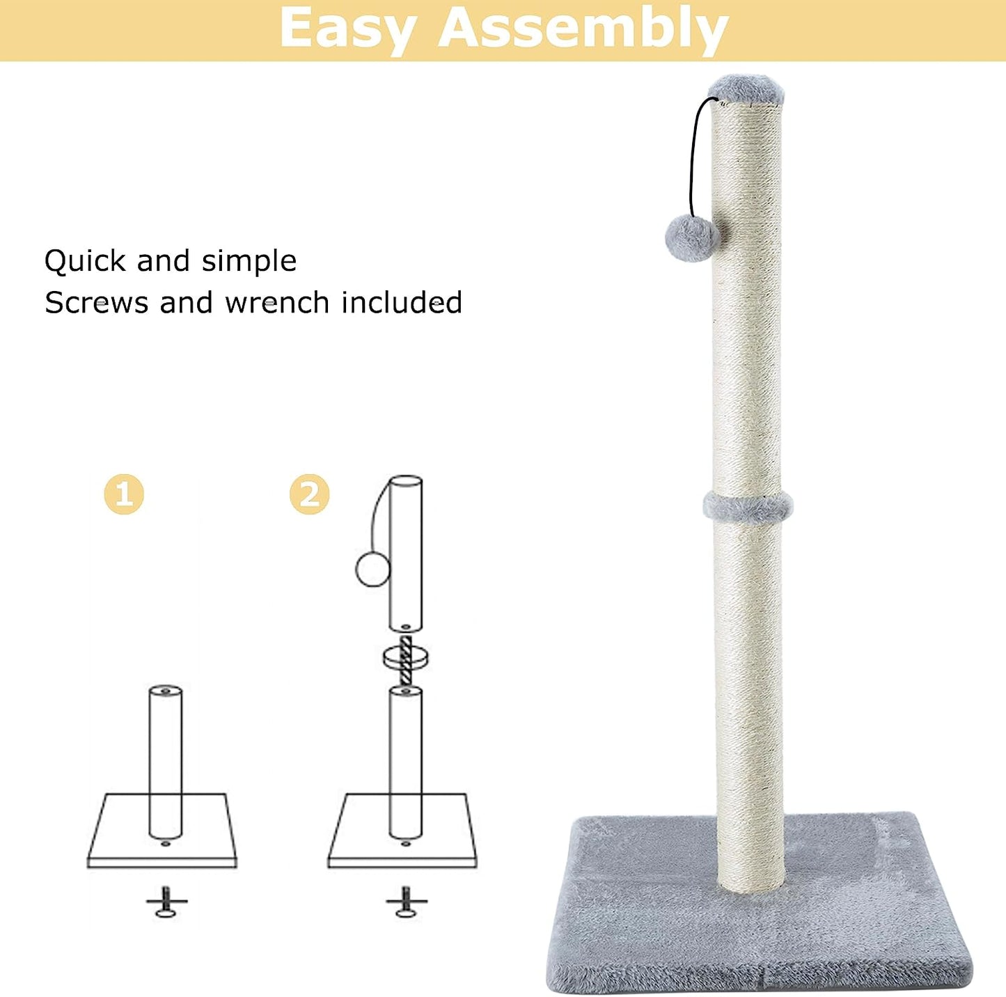 Dimaka 29" Height Tall Cat Scratching Post, Claw Scratcher with Sisal Rope and Covered with Soft Smooth Plush, Vertical Scratch [Full Strectch] for Standard Size Cats(Grey, 29 Inches for All Cats)