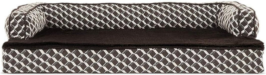 Furhaven Cooling Gel Dog Bed for Medium/Small Dogs W/ Removable Bolsters & Washable Cover, for Dogs up to 35 Lbs - Plush & Woven Decor Comfy Couch Sofa - Diamond Brown, Medium