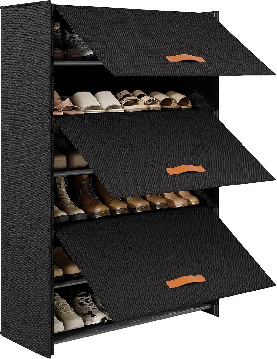 6-Tier Shoe Storage Cabinet with Fabric Cover, Hard Flip Doors, Holds 18–24 Pairs, Enclosed Dustproof Shoe Rack Organizer for Entryway, Closet & Bedroom, Shoe Shelf, Black, 27.8" X 12.0" X 41.9"
