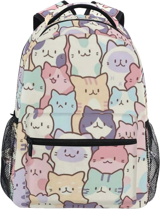 Giwawa Colorful Cats Bookbag Cute Animal Pattern Schoolbag Business Laptop Roomy Backpack Bookbag for Hiking Traveling Camping One Size