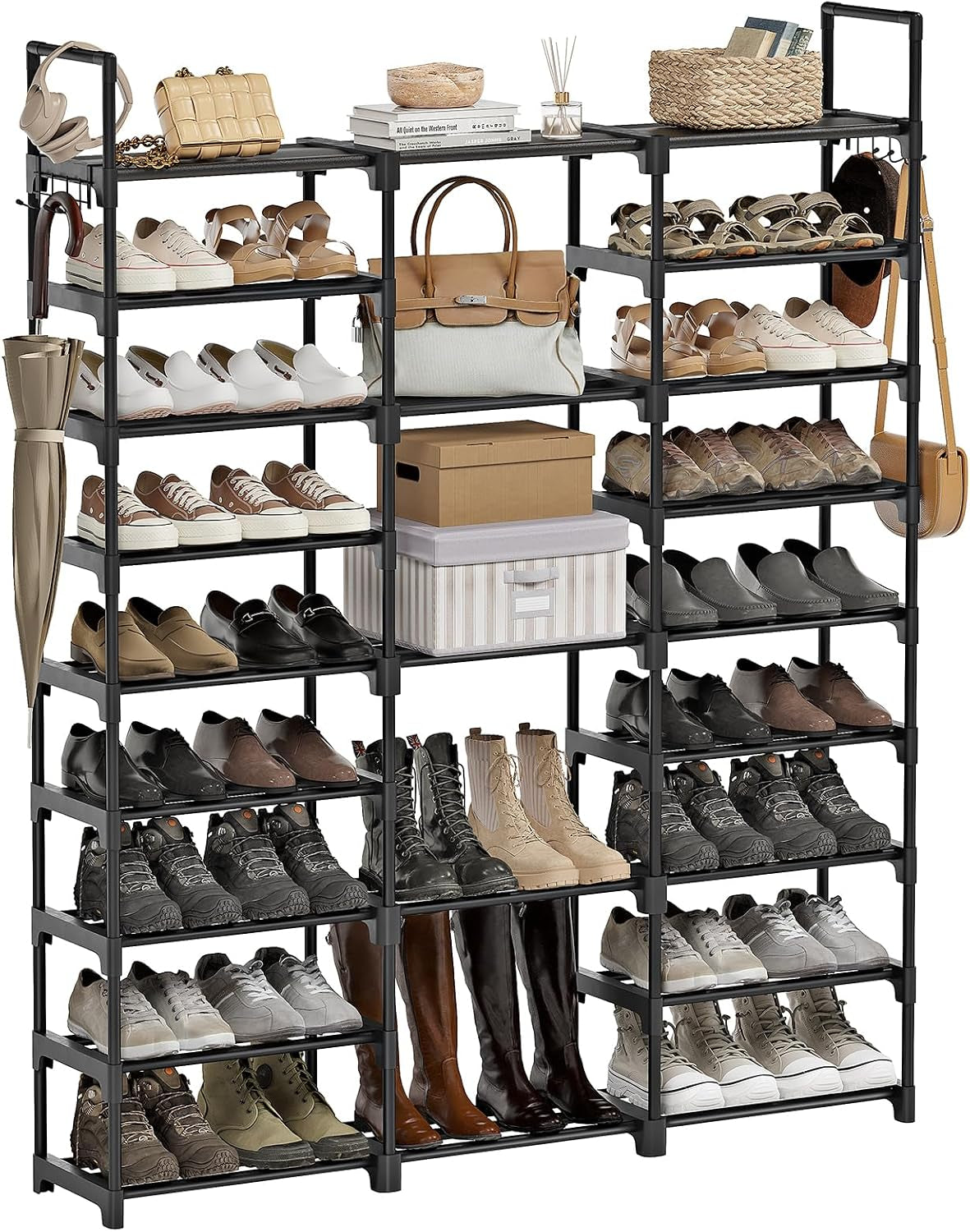 WOWLIVE 9 Tier 3-Column Shoe Rack, 50-55 Pairs Stackable Black
