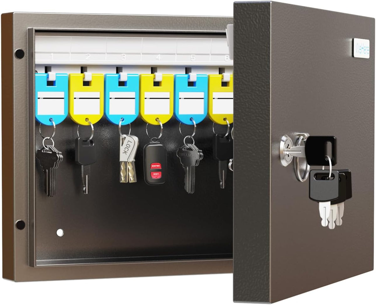 16-Keys Key Lock Box, Wall Mount Steel Key Organizer Cabinet with Key Tag