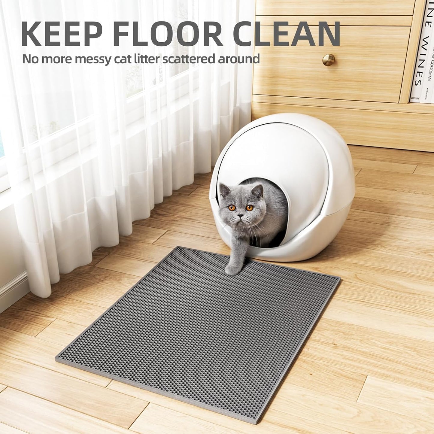 ESTHELLO Cat Litter Mat Honeycomb Double Layer Design 24’’ X 15’’ Gray