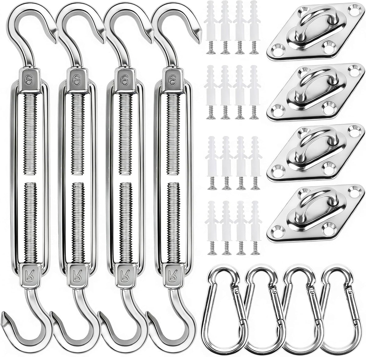 YOFIT 44 Pcs Shade Sail Hardware Kit 6 Inch Outdoor Sun Sail Accessories