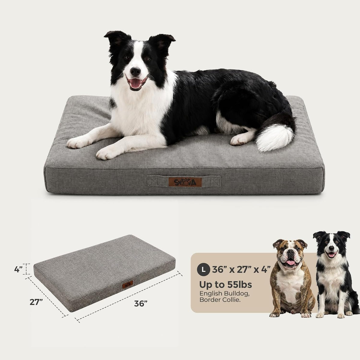 Sytopia 36" XL Indestructible Dog Bed, Orthopedic Waterproof Chew Proof Dog Bed, Chew-Resistant Dog Pad, 55 Lbs Capacity for Extra Large Dogs, Indoor & Outdoor Use, Dark Grey