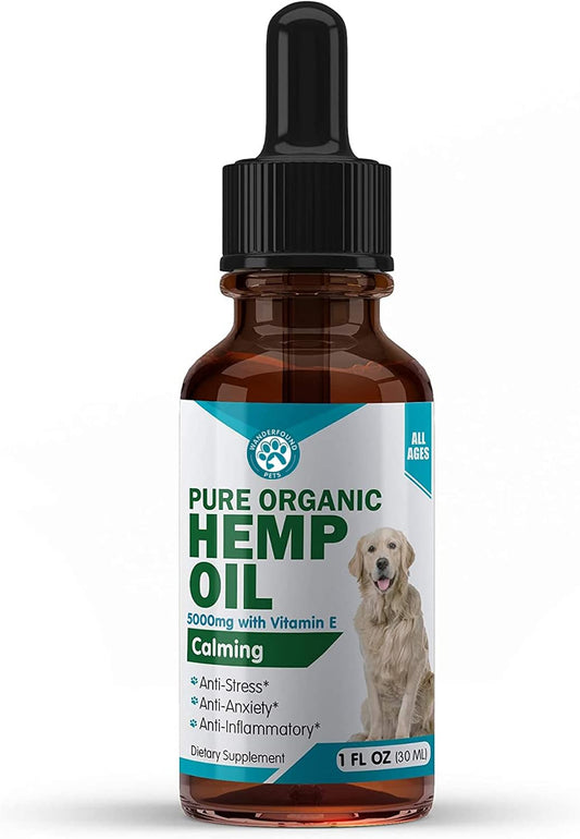 Wanderfound Pets Hemp Oil for Dogs - Calming Liquid Drops with Omega 3, 6 & 9, Cold-Pressed Hemp Seed Oil, 1 Fl Oz