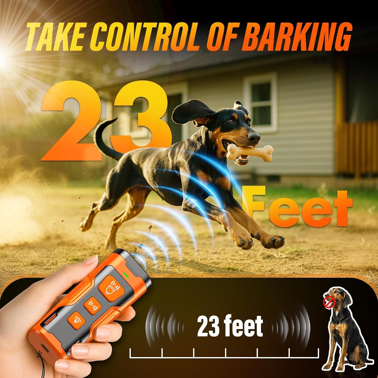 YUYQA Dog Bark Deterrent Device, 3X Ultrasonic anti Barking, 6 Training Modes 23 FT Range Barks No More Indoors Outdoors Behavior Correct Safe & Humane Rechargeable Compact Bark Control for Dogs