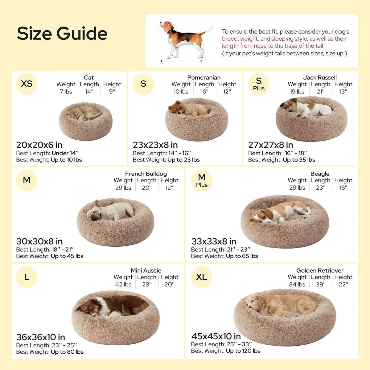 Bedsure Calming Small Medium Dog Bed Donut Washable Puppy Bed,27Ins Camel