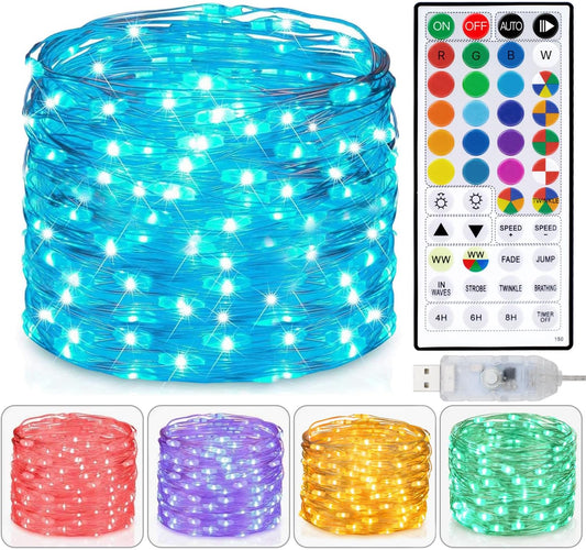 Fairy Lights USB Plug in 33Ft 100Leds with Remote, Warm White 20 Color Changing Light Twinkle Firefly String Lights for Bedroom Party Wedding Christmas Tapestry, Multicolor Colors
