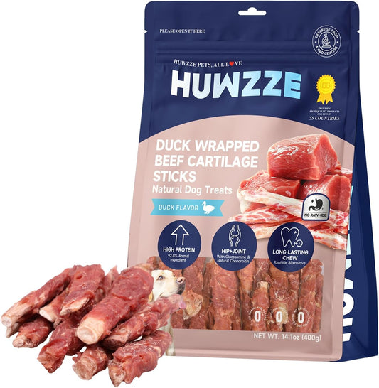 Duck Wrapped Beef Cartilage Sticks for Dogs, Rawhide Free Training Treats, High Protein Long-Lasting Chews with Joint Support for Medium and Large Dogs, 14.1 Oz