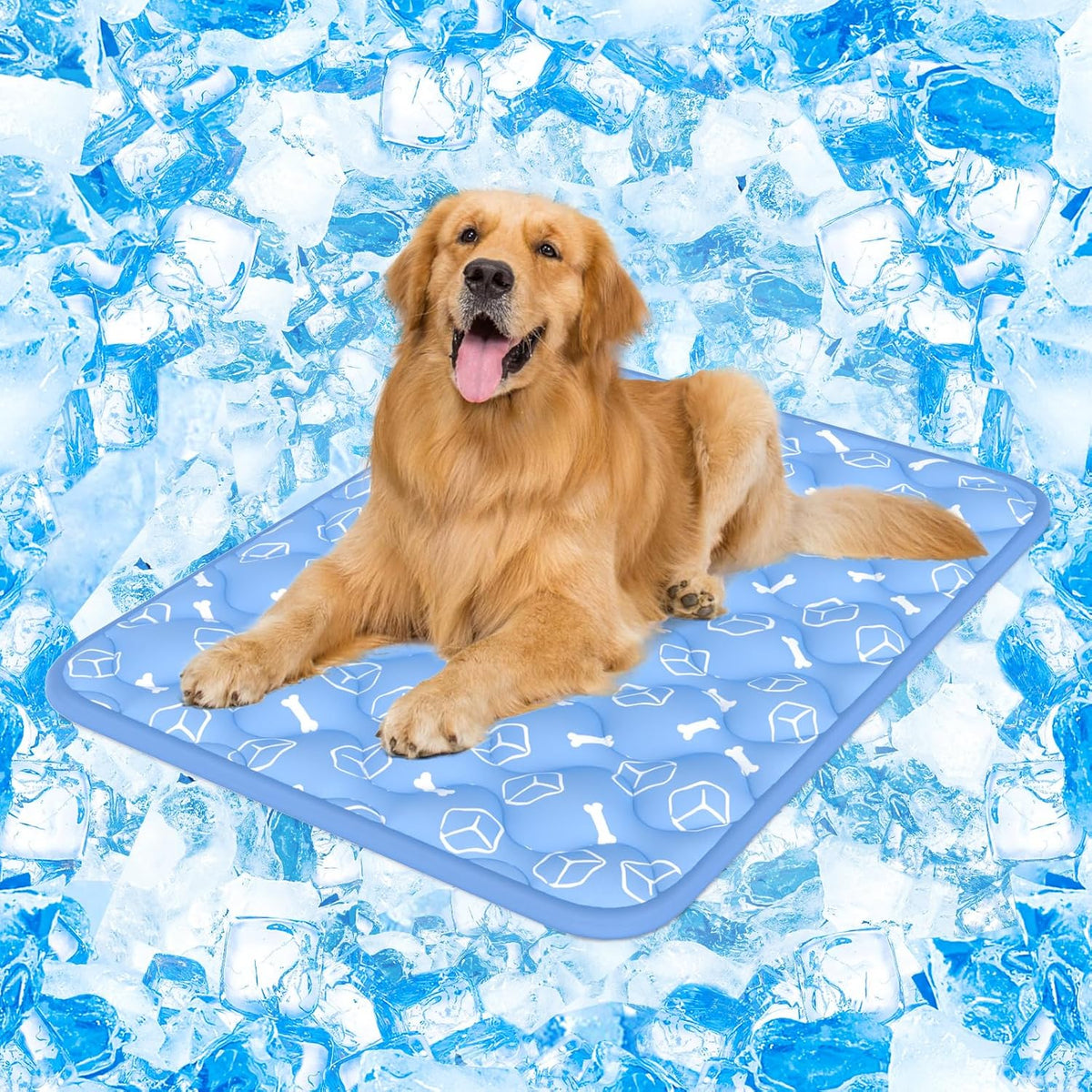 Rywell Dog Cooling Mat 2.0, Ocean Blue,44" X 32" Thick & Durable Cooling Mat for Extra Large Dogs, Long-Lasting Cool with Waterproof & Color-Changing Arc-Chill Tech (Q-Max>0.5) Washable& Non-Toxic