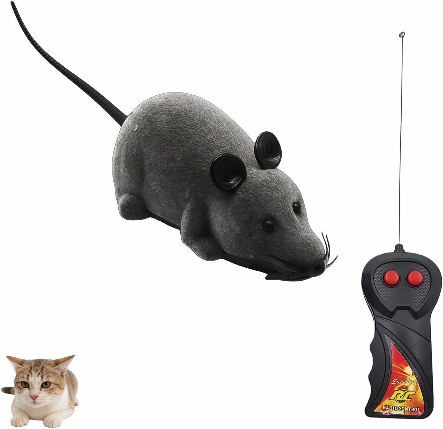Remote Control Mouse Cat Toy, Realistic RC Interactive Pet Toy with Wireless Controller, Forward and Backward Movement, Gray Plush Electronic Mouse for Cats and Dogs, Funny Pet Teaser for Indoor Cats
