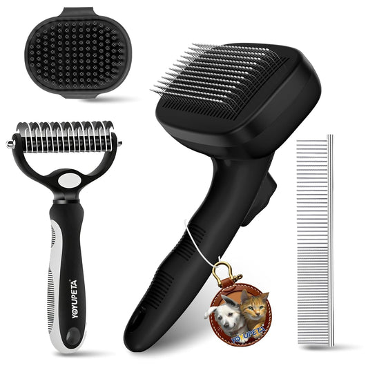 Dog Brush for Shedding, 4-In-1 Pet Grooming Kit, Deshedding, Black