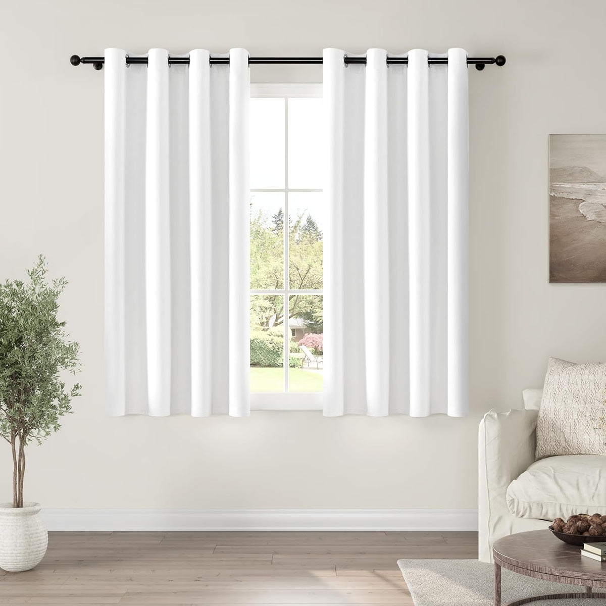 Chrisdowa White Blackout Curtains 63 Inches Long 2 Panels for Bedroom