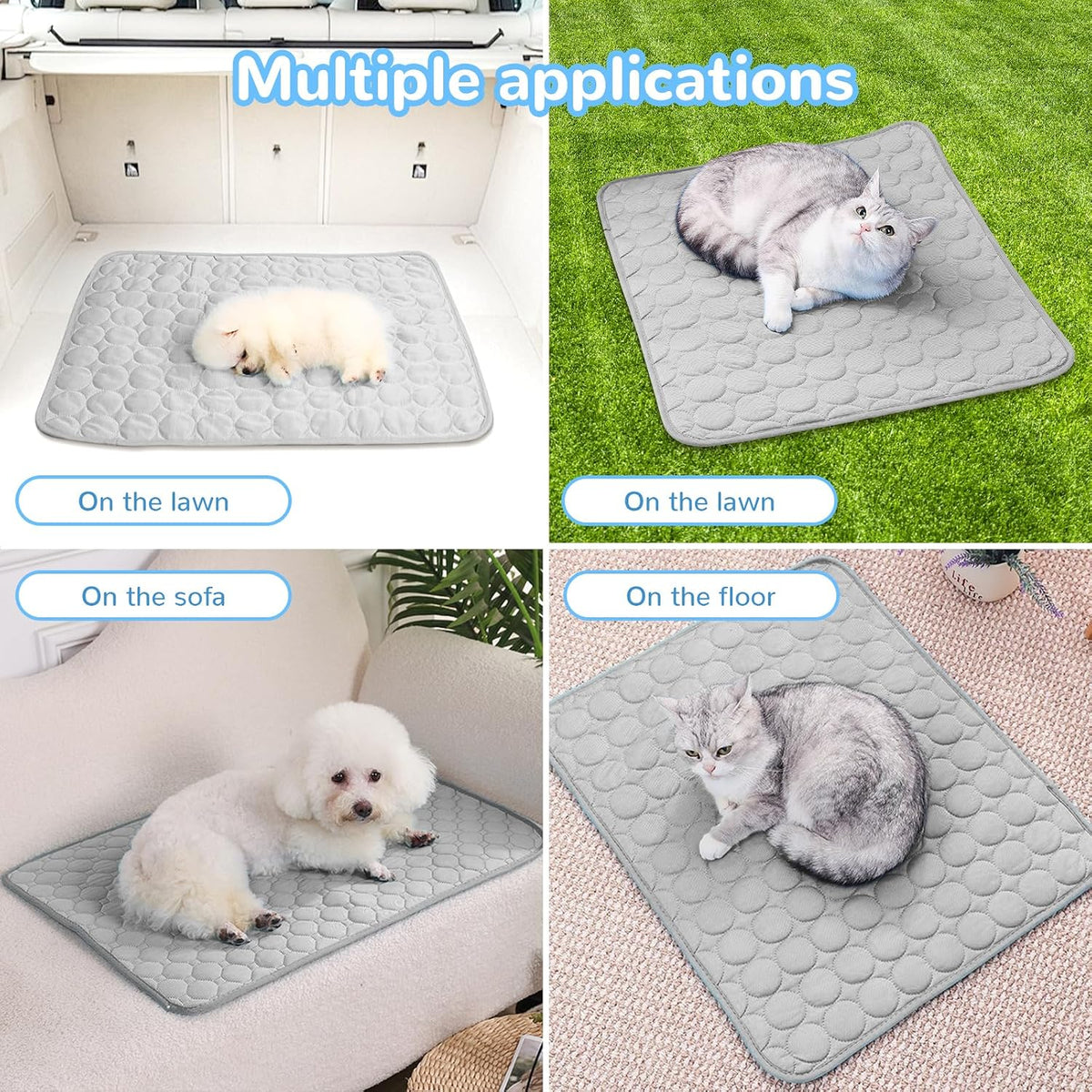 Summer Dog Cooling Mat - Washable Ice Silk Self Cool Pad, No Freeze Needed, Breathable, Washable, Portable Cooling Mat for Small Medium Large Dogs and Cats (39"X27")