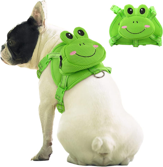 Dog Backpack Harness, No-Pull Dog Backpack with D-Ring,Frog,L