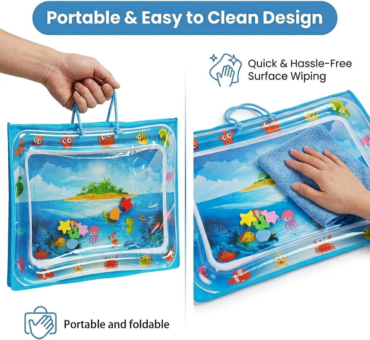 Cat Water Mat with Protective Bag, Scratch Resistant Thickened PVC Water Play Mat, Summer Cooling Interactive Water Filled Mat, Portable Foldable Paw Proof Cat Toy Mat for Indoor Outdoor (A)
