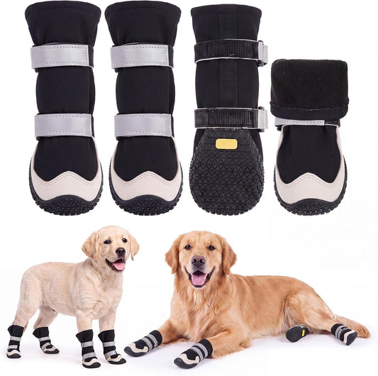 Dog Boots, Waterproof Dog Snow Booties, Warm Dog Winter Shoes, Black, 1.77"