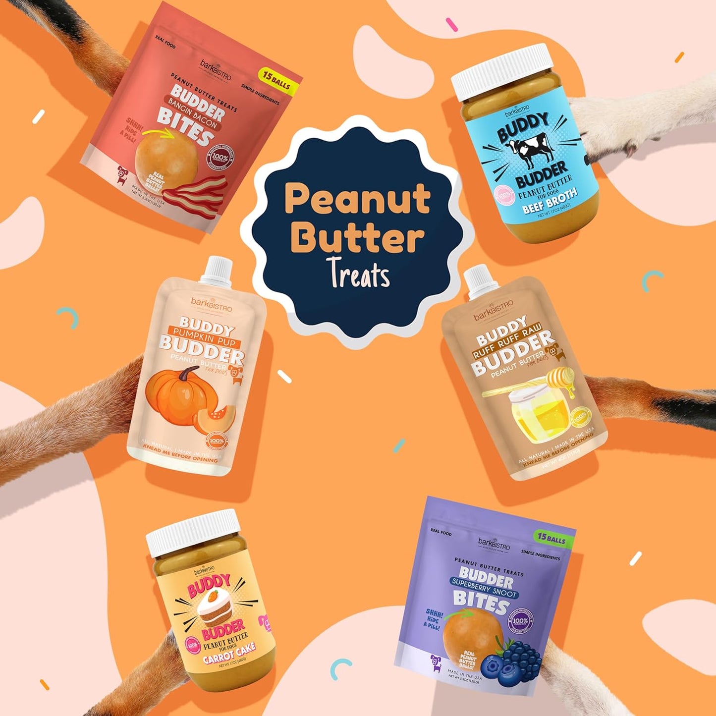 Pumpkin Pup Buddy BUDDER, 100% Natural Dog Peanut Butter, Healthy Peanut Butter Dog Treats, Made in USA, (17Oz Jars)