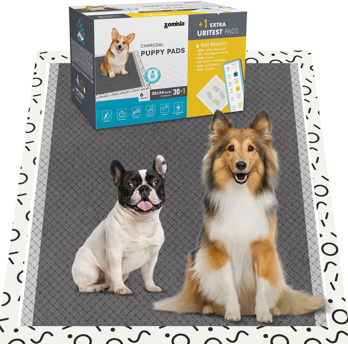 Charcoal Puppy Pee Pads for Dogs Extra Large, 28"X34" 30 Counts + 1 Extra Health Monitoring Pad - XL Dog Potty Training Pads Disposable, Odor-Control, Super Absorbent Leak-Proof