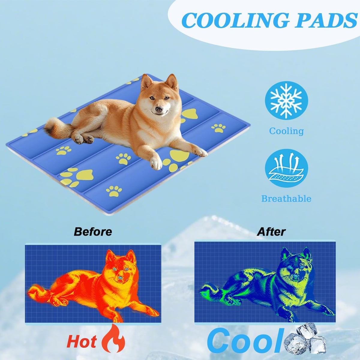 Cooling Dog Bed, Premium Pet Cooling Mat Waterproof & Scratch-Resistant, Non-Slip Summer Essential for Dogs Cats, Foldable Cooling Pad for Indoor Outdoor Travel(S 20''*16'')