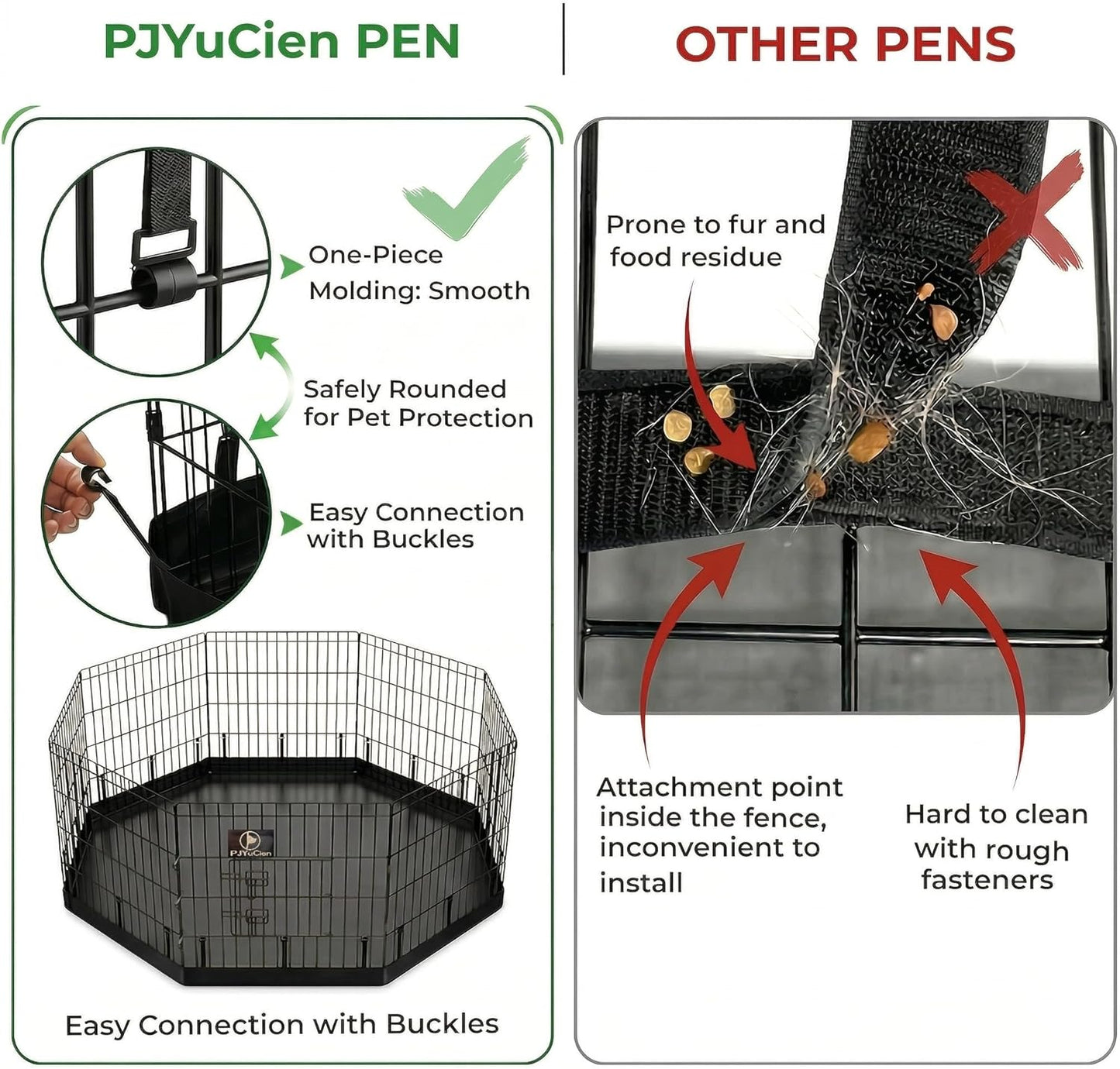 Pjyucien Dog Playpen with Bottom Pad - Metal Foldable Exercise Pen, 8 Panels 24" H X 24" W Indoor Outdoor Pet Fence Puppy Crate Kennel, Black