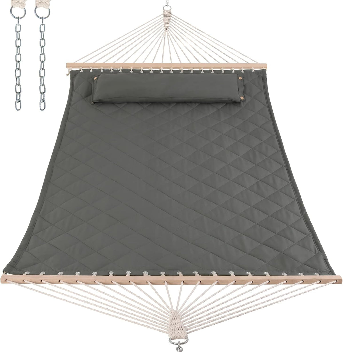 ANOW Outdoor Tree Hammock with Spreader Bars and Detachable Pillow, Gray
