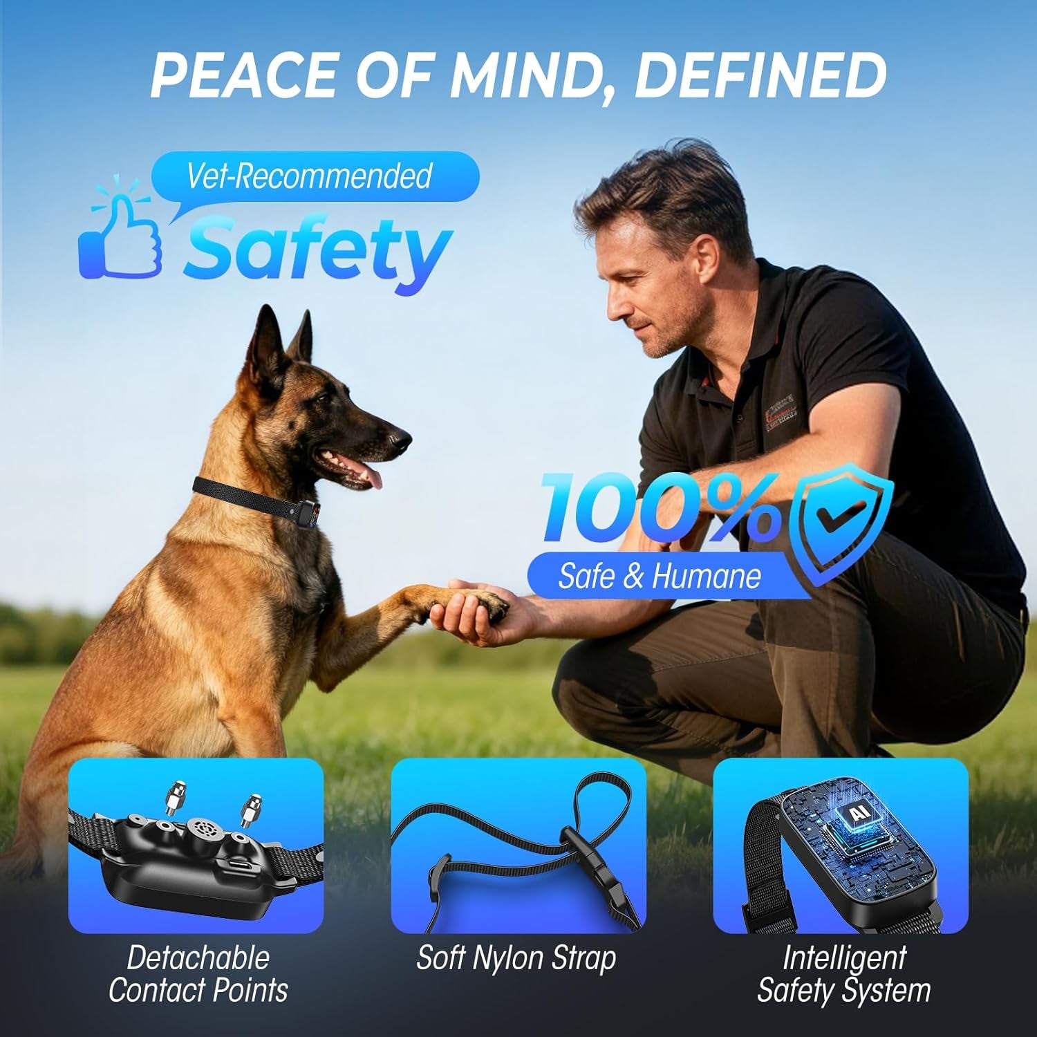 Ultrasonic Bark Collar for Large Medium Small Dogs, Humane No Bark Collar with Beep & Vibration, Smart Barking Collar with 7 Adjustable Sensitivity Levels, Rechargeable Bark Collar for Dogs,Waterproof