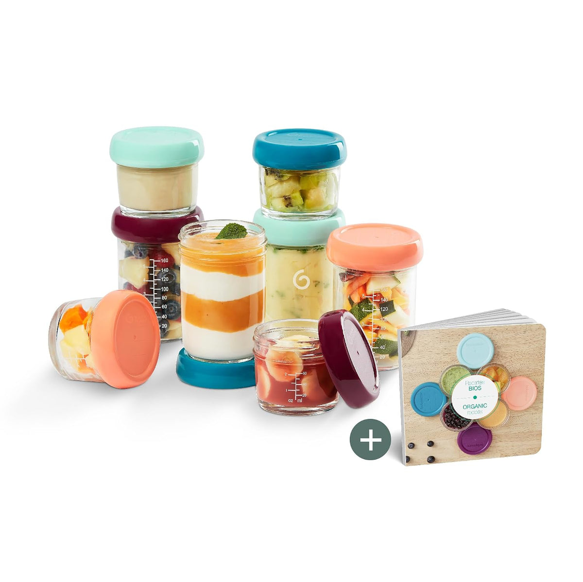 Babymoov Babybols Glass Storage Jars Multiset, Airtight, 4X4Oz + 4X8Oz