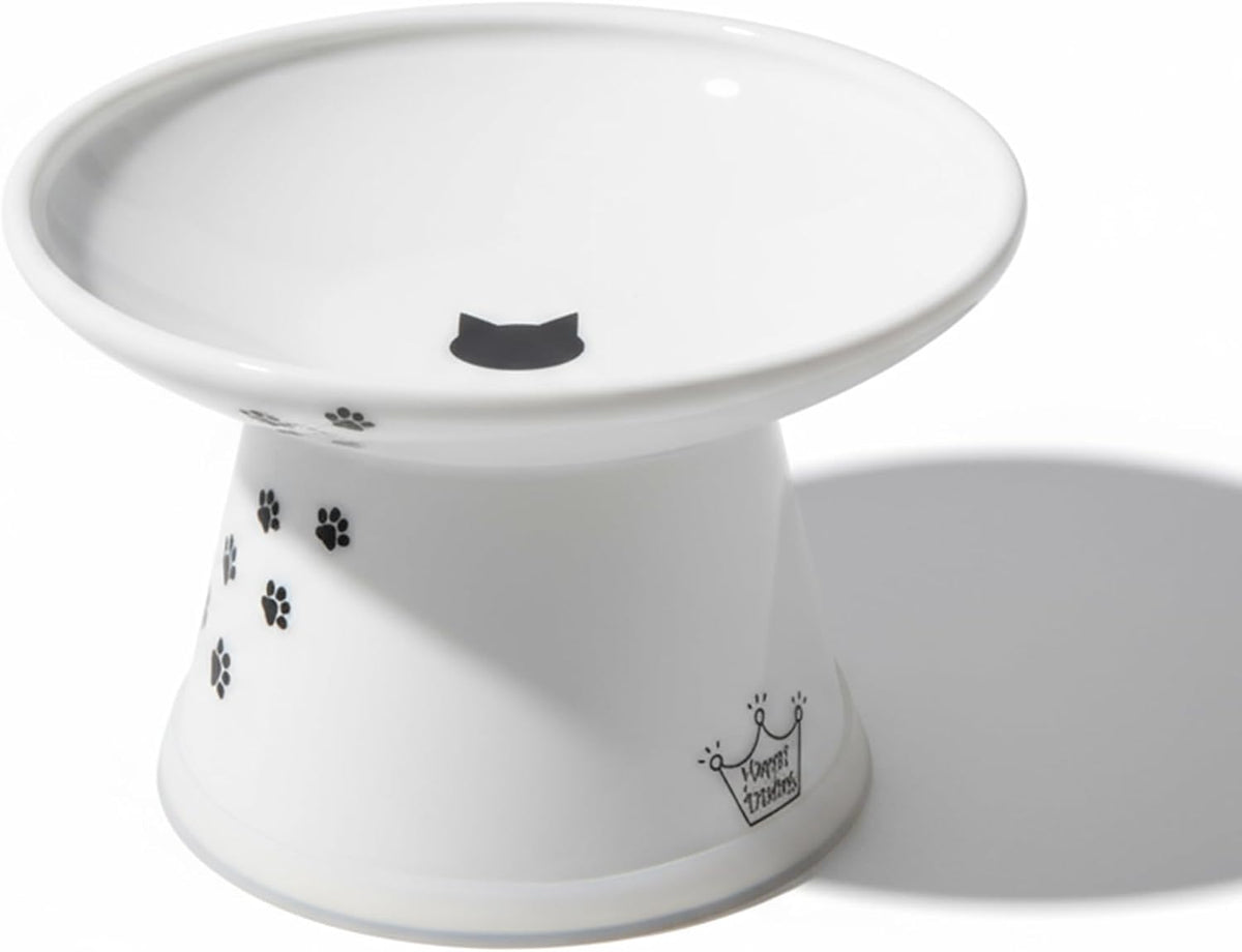 Necoichi Pocelain Ceramic Extra-Wide Elevated Cat Food Bowl (Cat, Extra Wide)