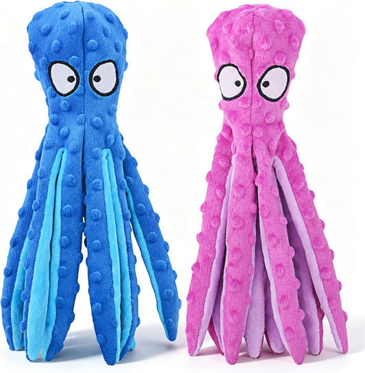 HGB Squeaky Dog Toys No Stuffing Octopus Crinkle for Large Medium Small Dog