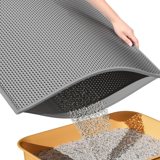 ESTHELLO Cat Litter Mat Honeycomb Double Layer Design 24’’ X 15’’ Gray