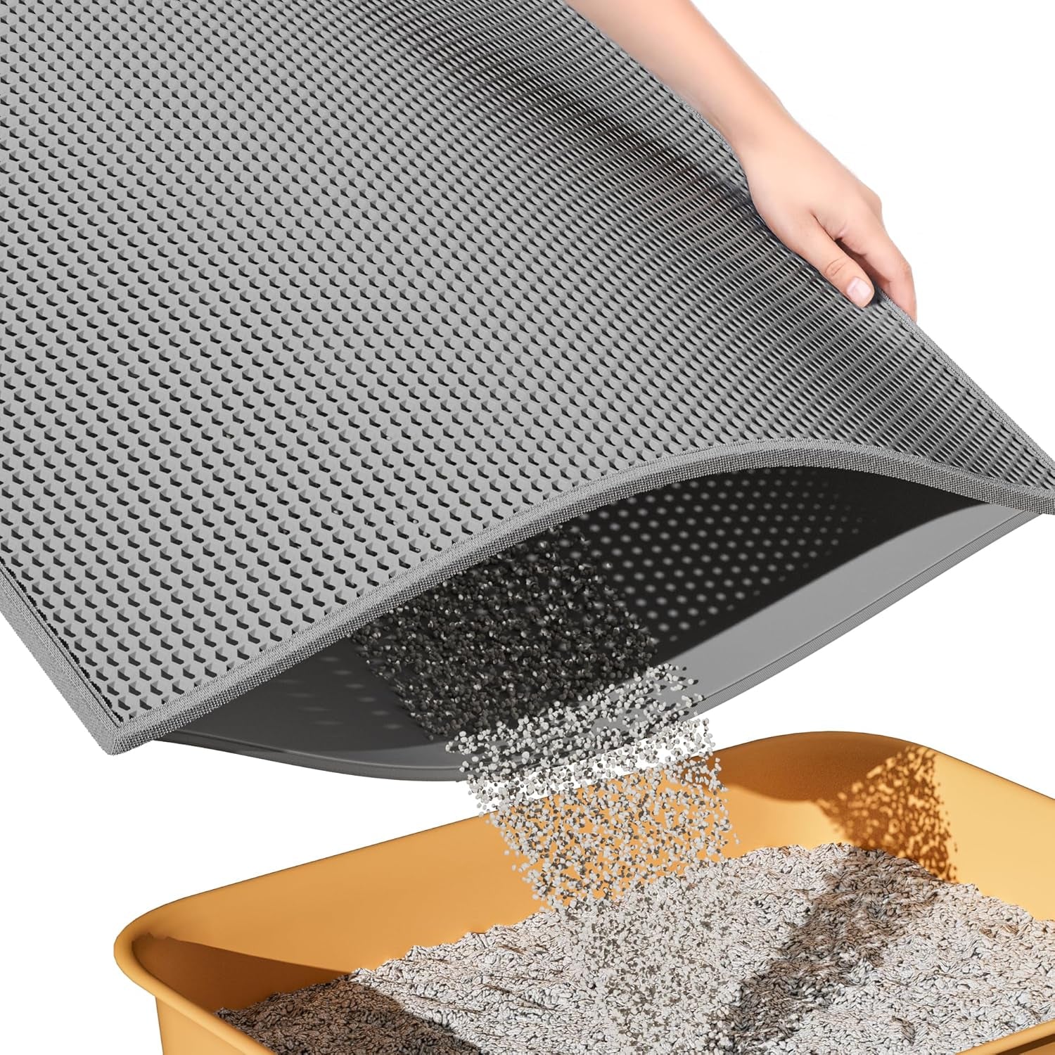 ESTHELLO Cat Litter Mat Honeycomb Double Layer Design 24’’ X 15’’ Gray