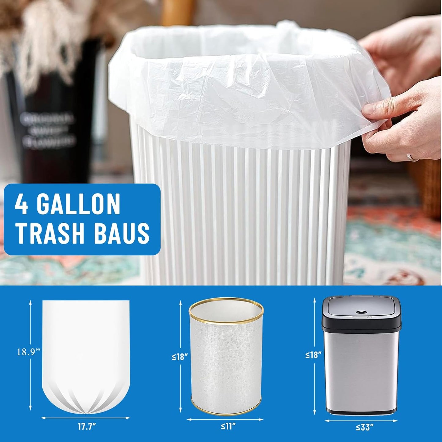 Lainneala Small Trash Bags 4 Gallon, 100 Count Small Garbage Bag Bathroom White Mini Trash Bag Trash Can Liners Unscented Small Garbage Bags for Bathroom Can