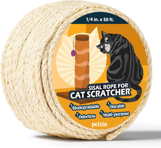 Natural Sisal Rope for Cat Scratcher and Scratching Post 1/4 Inch, 50 Feet