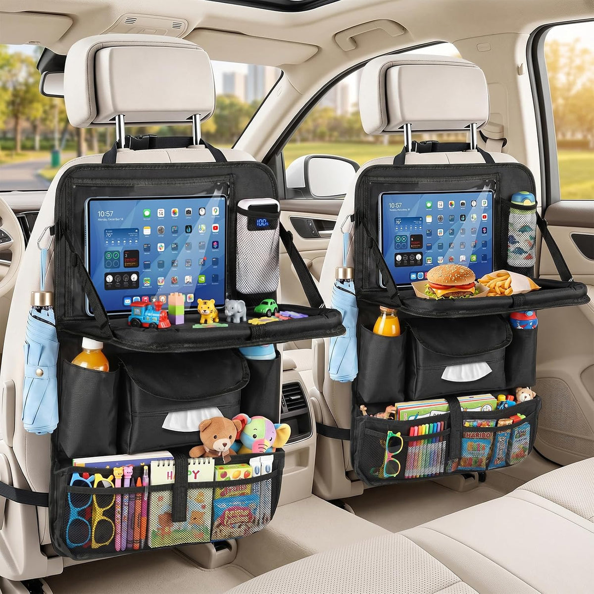 Backseat Car Organizer,Car Back Seat Organizer with Foldable Tray,2Pack