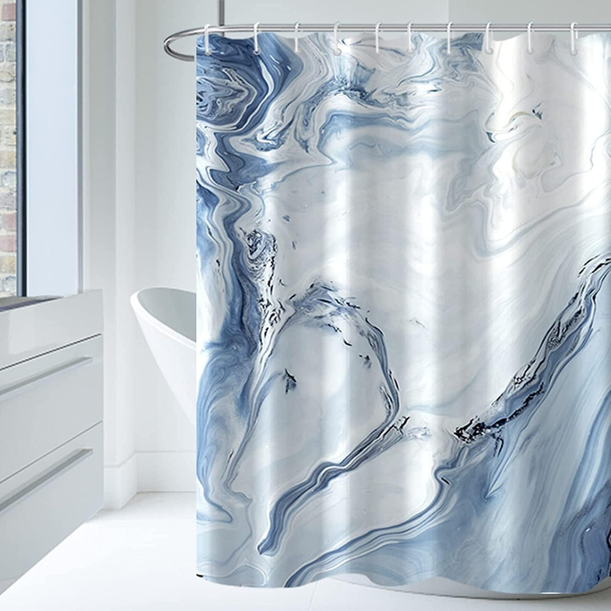 AWERT Blue Marble Shower Curtain - Waterproof for Bathroom Decor, Printed Washable with Hooks, 72X72 Inch